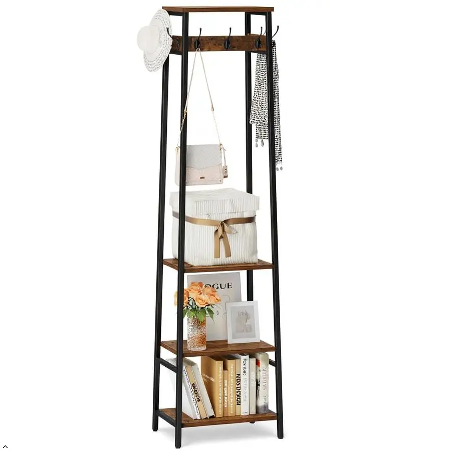 

Напольная вешалка для одежды, стойка-вешалка с 3 полками и 7 крючками, напольный органайзер для прихожей, в стиле индастриал