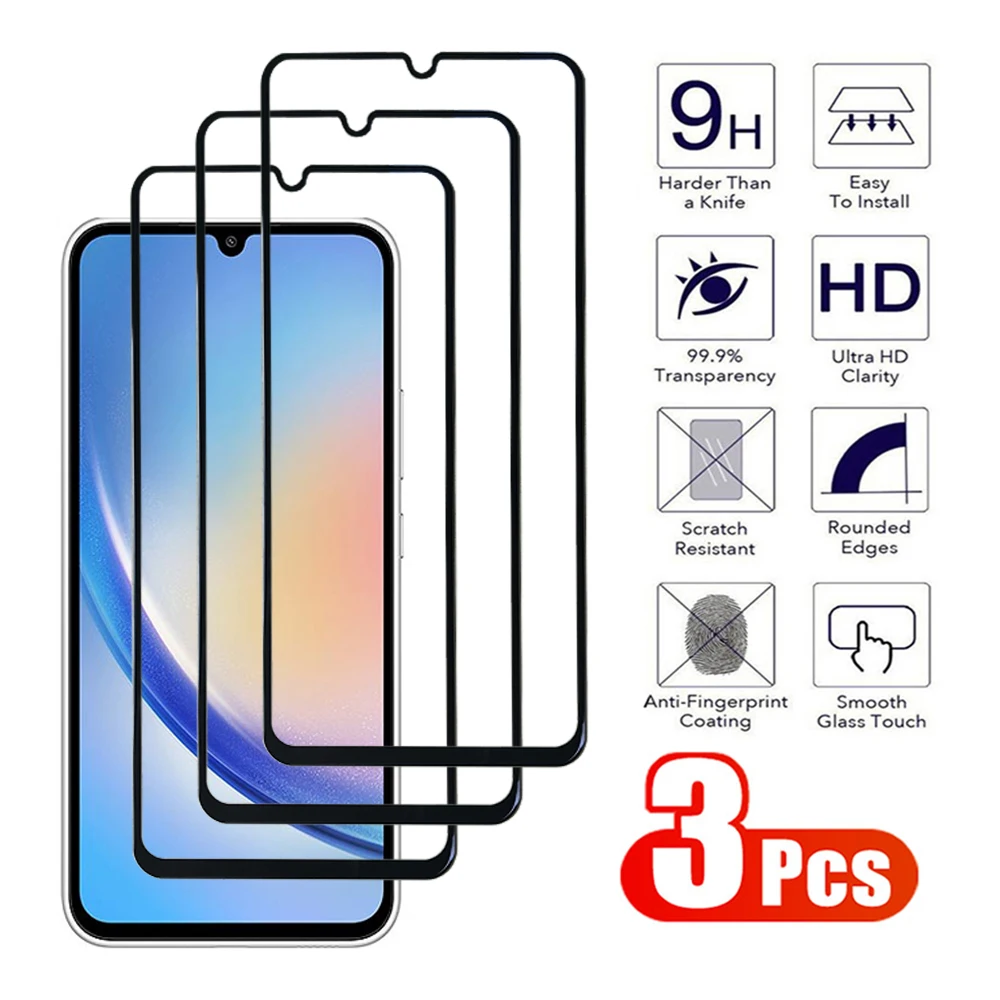 3Pcs 999D Tempered Glass For Samsung Galaxy A21 A22 A23 A24 A25 A31 A32 A33 A34 A35 4G5G Screen Protector For Samsung A21s Film