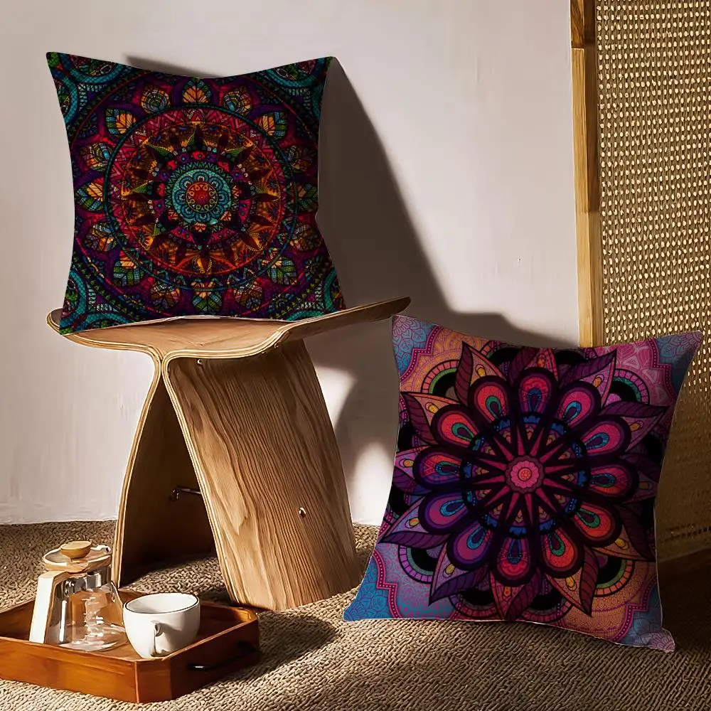 Mandala Style Decorative Pillow Case Anti-dustmite Pillowcase Invisible Zipper Silky Short Plush Sofa Cushion Cover