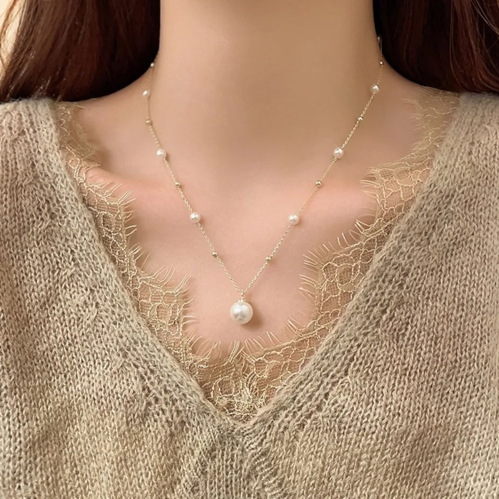 

Gypsy Pearl Necklace Light Luxury Sweater Chain Stylish Simple Collarbone Chain for Women