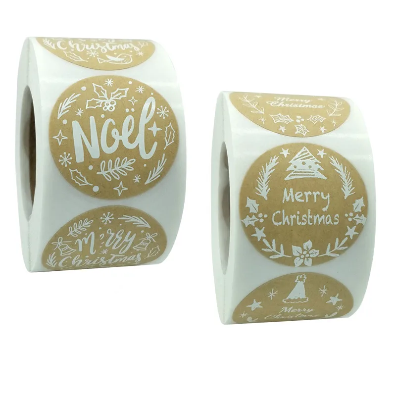 Christmas Gift Box 100/500Pcs Round Labels Christmas Sticker Candy Bag Flower Gift Box Cake Boxes Packaging New Year Stickers