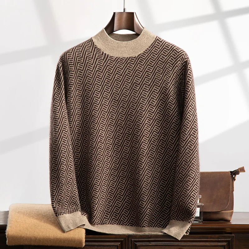 Two-color autumn and winter new 100% cashmere men's o neck sweater loose fashion pullover slim warm knit solid color long sleeve