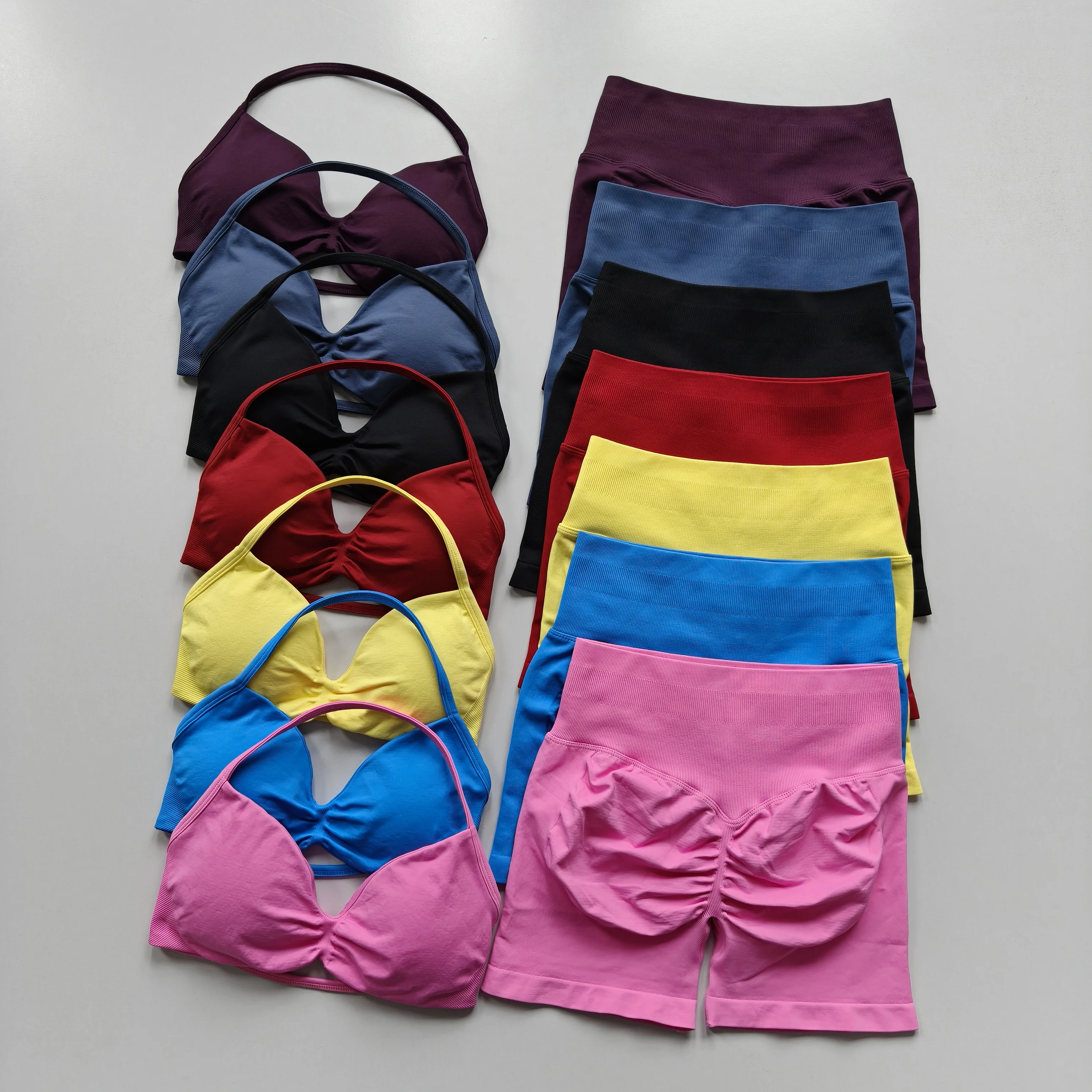 2PCS Seamless Yoga Suit Sports Fitness High-Waist Quick-Drying Push-Up Bra Butt-Lifting Shorts Breathable Summer Set for Women