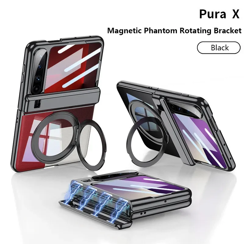 

Premium Huawei Pura X 5G Luxury Phone Case with Rotating Metal Ring Stand & Shockproof Transparent Camera Cover Fits VDE-AL00