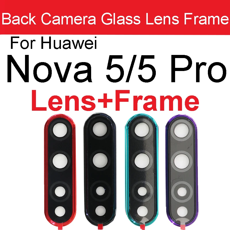 Rear Lens Glass+Cover For Huawei Nova 5 5i 5pro 5ipro 5T 5Z Back Camera Glass Lens With Frame Holder Housing Cover Replacement