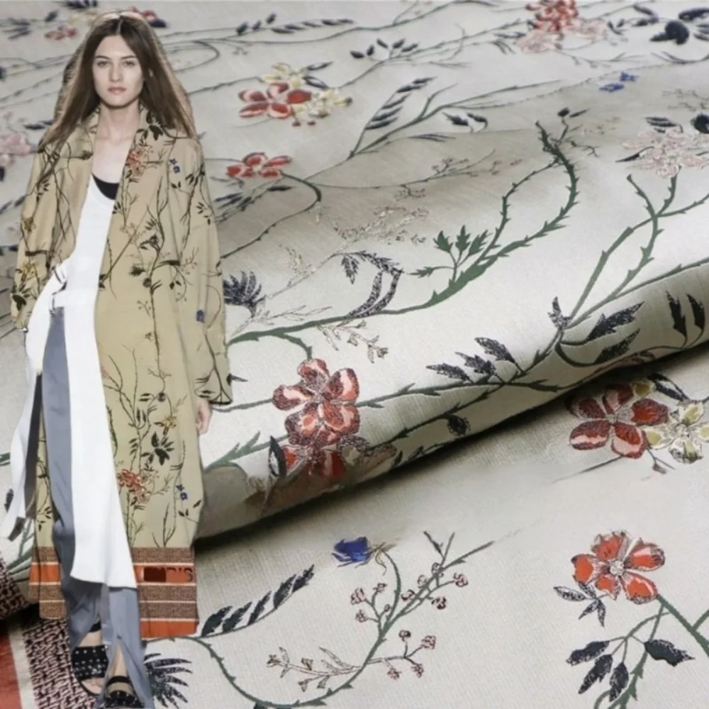 

Yarn Dyed Brocade Jacquard Fabric Flower Bird Suit Coat Dress Clothing European Brand Fashion Design Wholesale Cloth by Meter