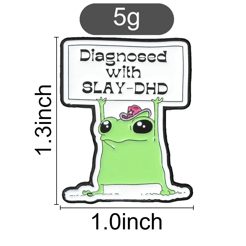 Diagnosed With SLAY-DHD Frog with Pink Cowboy Hat Enamel Pin Cute Neurospicy Brooch for ADHD Humor and Everyday Wear