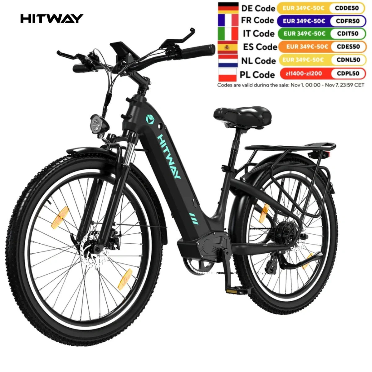 HITWAY 26X3.0 City Electric Bike Pedelec 250W City Cruiser E Bike 48V 18Ah Replaceable Battery 55-80 Km 7 Speed Commuter E Bike