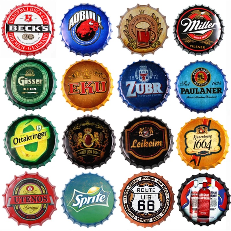 

Wine Beer Cap Tin Sign Metal Round Plate Wall Decor Hanging Crafts Vintage Metal Plaque Home Decoration Bar Pub Cafe Art Signs