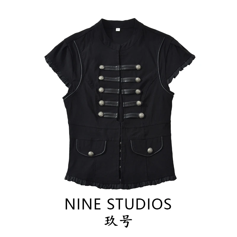 Fashionable Short Sleeveless Vest Top NINE ZAR Women's Clothing Street Style Polyester Fabric Slim Fit with Rope Buckle Design