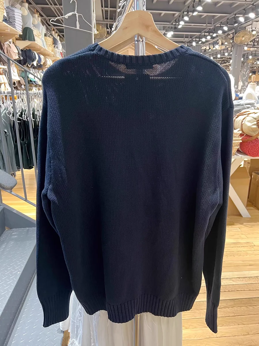 Spliced P Knitted Sweater Autumn Woman Long Sleeve Round Neck Navy Pullover 2023 Female Casual Vintage Simple Jumper Clothes