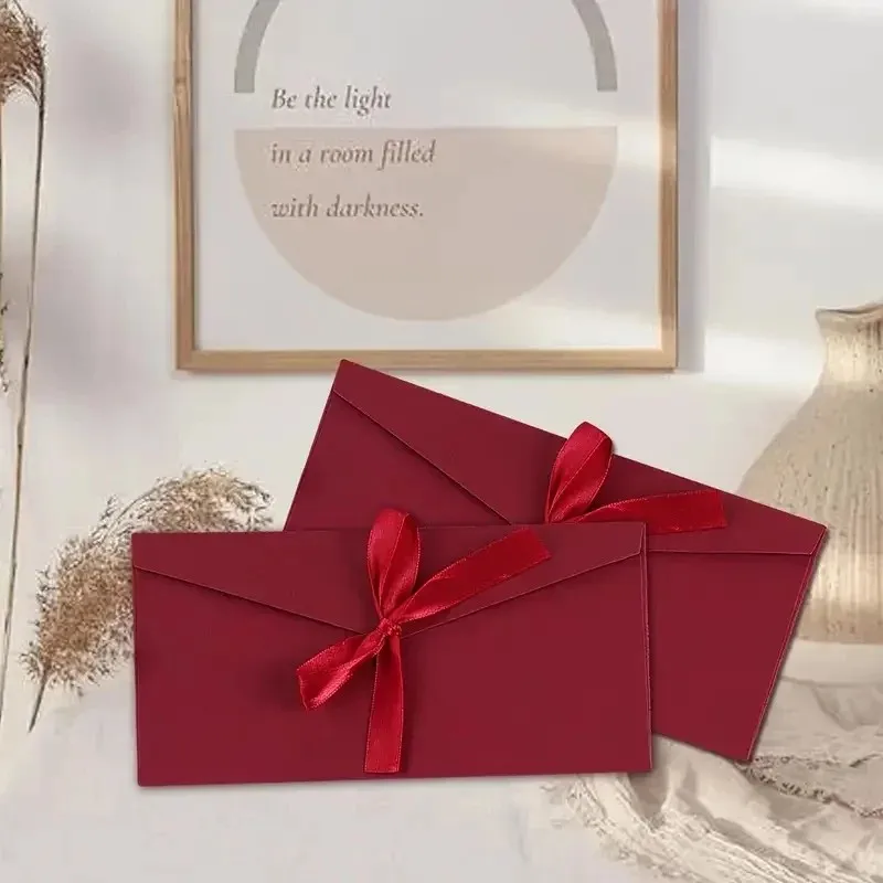

2026 New Model Advanced 15/30 Pack Kraft Paper Envelopes With Ribbons, Invitation Envelopes For Festival And Party - Red