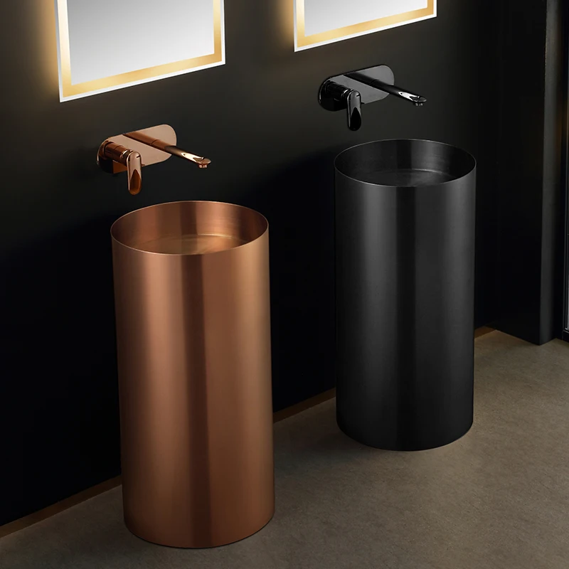 Black stainless steel column basin, light luxury washbasin, integrated bar floor standing rose gold washbasin