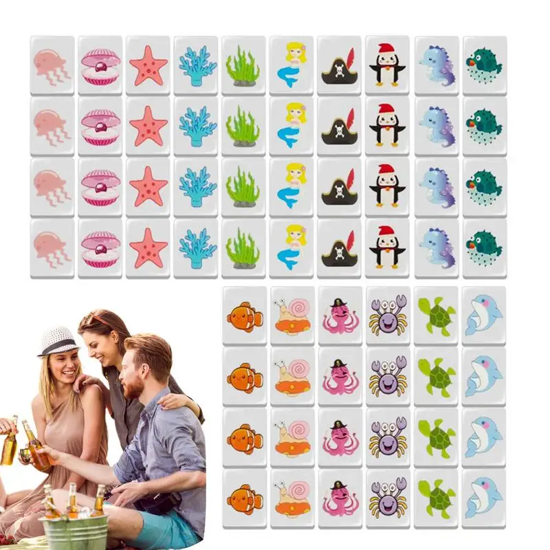 Mah Jongg Sets Tile Games Set With Flag Pattern Mahjong Tiles Set For Family Party Seaside Escape Block Puzzle Fun Board Games