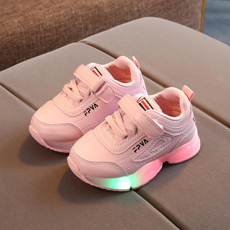 Zapatillas deportivas luminosas para niño y niña, zapatos de red transpirables con luz LED, para correr, Primavera