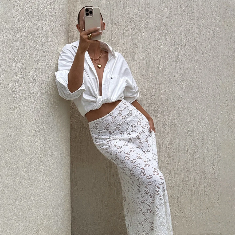 2025年夏新作 レディース レース ミディ丈 ファッション スリム ハイウエスト シアー 無地 ホットガール スカート