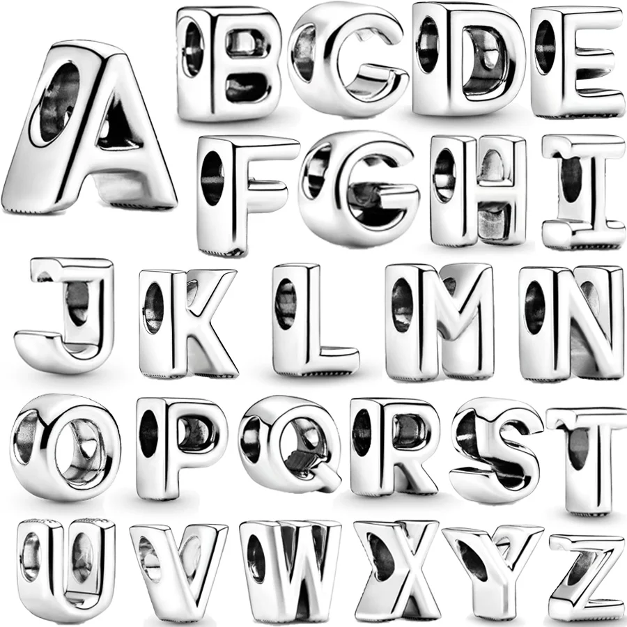 NEW Real 26 Letters Alphabet A-Z Charm Bead Fit Original European 925 Sterling Silver Bracelets DIY Jewelry Making For Women