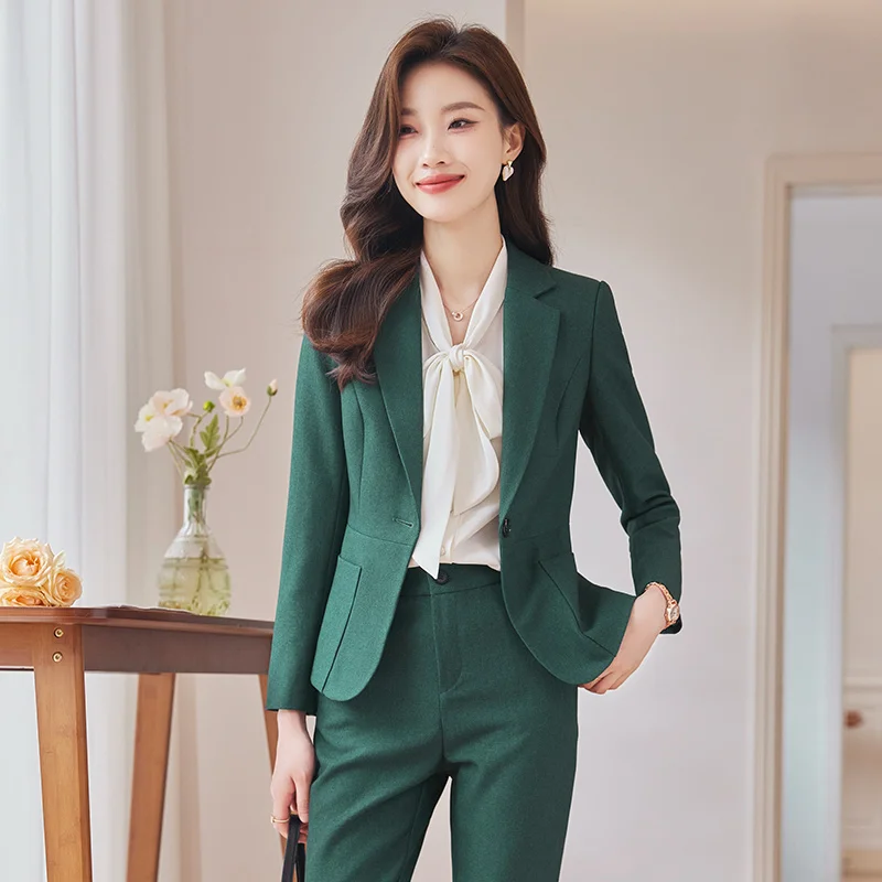 Imagem -02 - Naviu-blazer e Calças Formais para Mulheres Ternos Verdes Moda Profissional High-end Senhora do Escritório Desgaste do Trabalho Preto