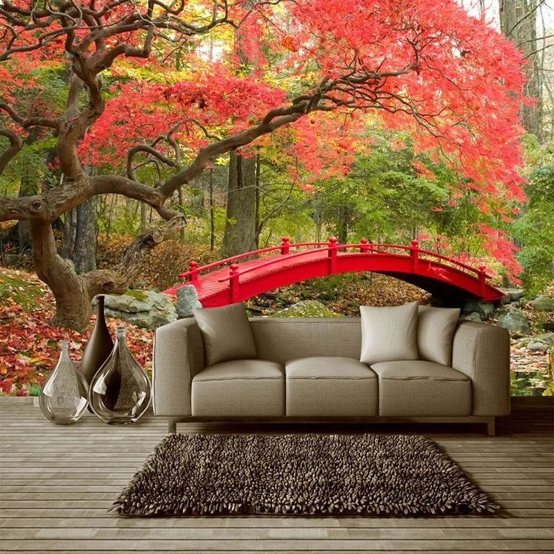 Customized Wallpaper Woods Landscape 3D Embossed Mural forest Bridge tree Living room sofa TV background wall bedroom restaurant