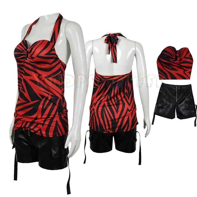Halloween Nikki cosplay set with red and black zebra pattern retro sexy neck and waist cinching set, Easter fantasy carnival dre
