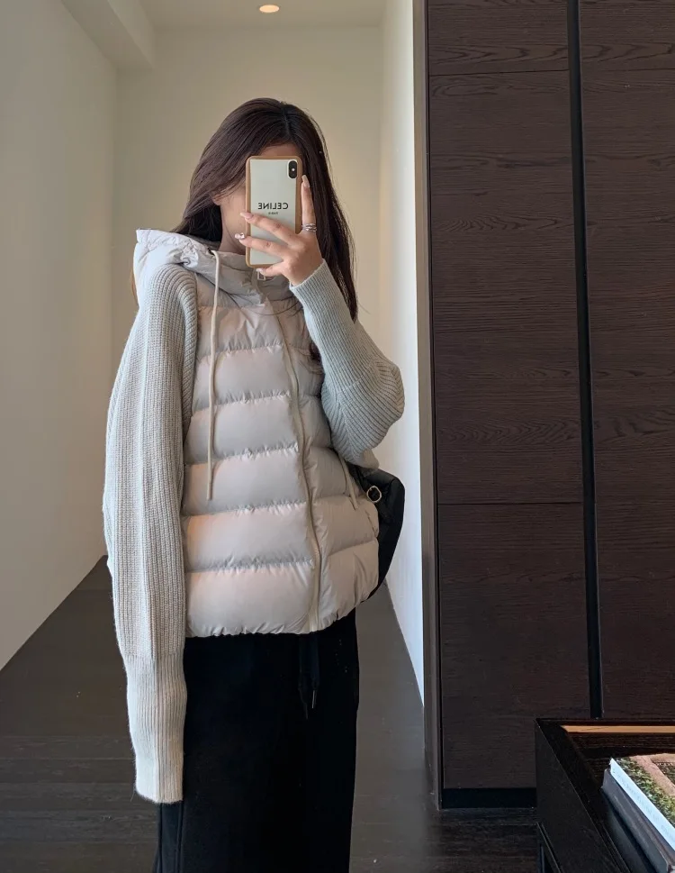 Giacca in cotone leggero con giunture lavorate a maglia Giacca invernale corta da donna in cotone nuovo stile falso in due pezzi Serie Maillard invernale