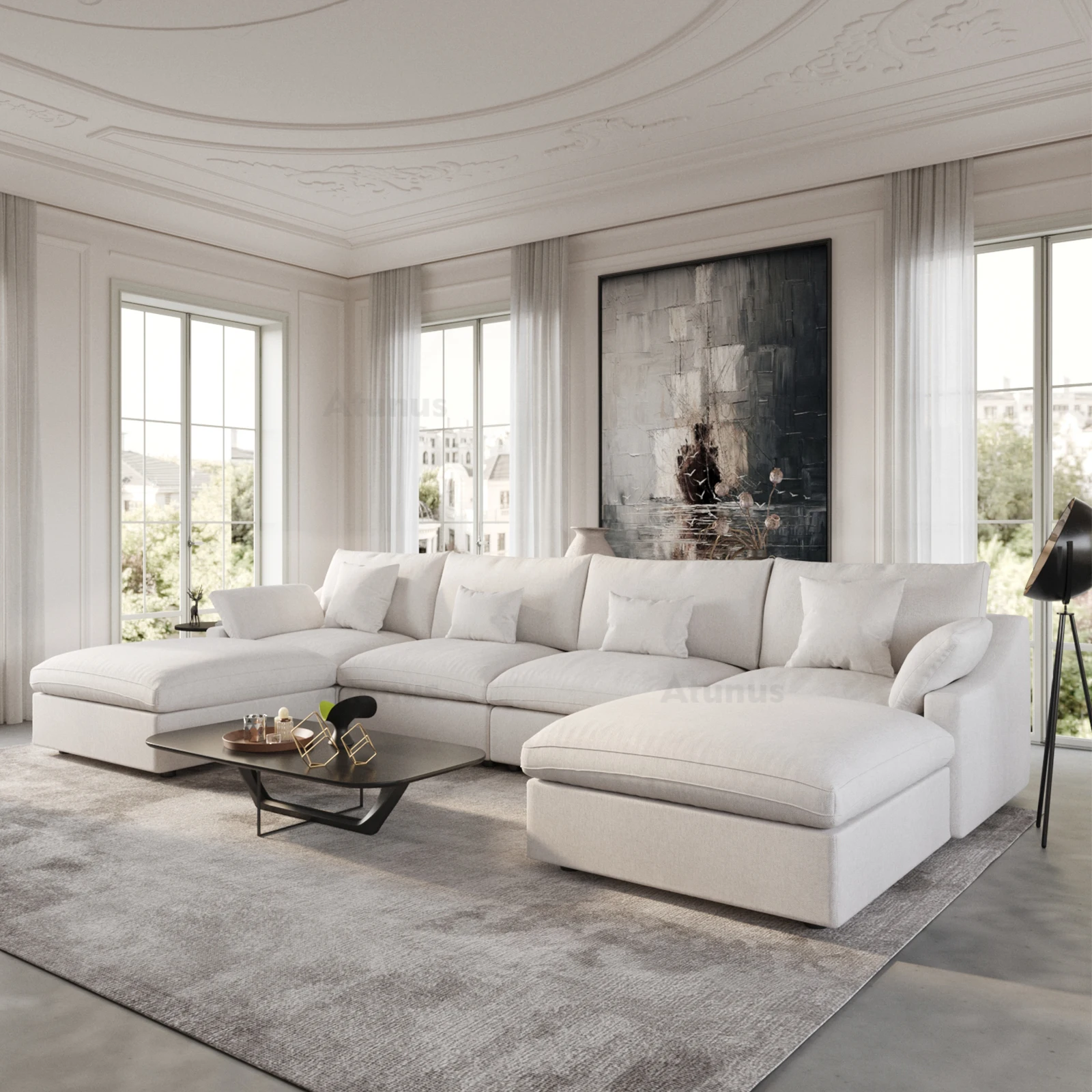 

L Shape 3 4 7 Seater Chenille Fabric Living Room Nordic Black White Grey Modular Sectional Couch Sofa Set