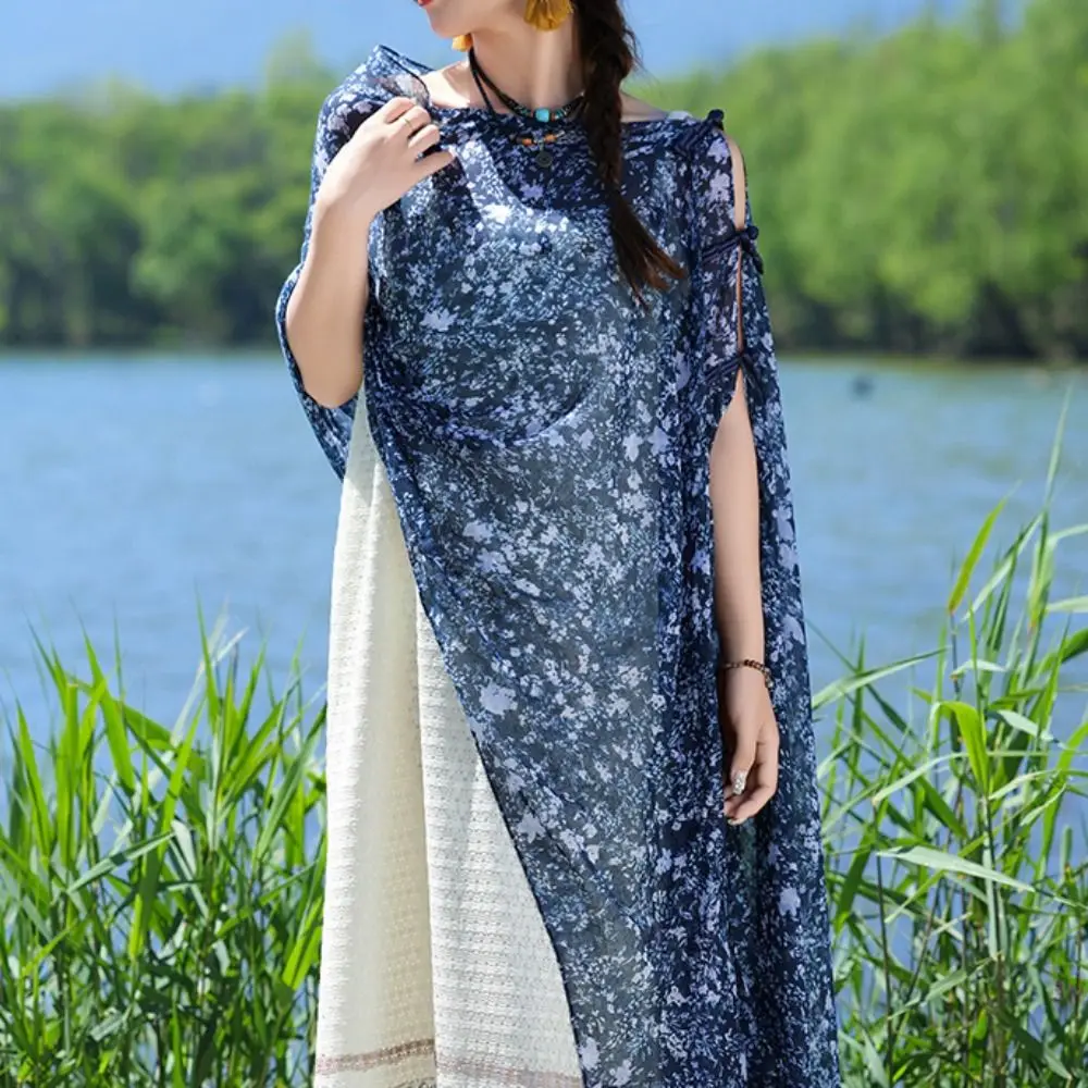 

Модная солнцезащитная шаль в этническом стиле, элегантный пляжный платок с цветочным узором, тонкий шарф для женщин