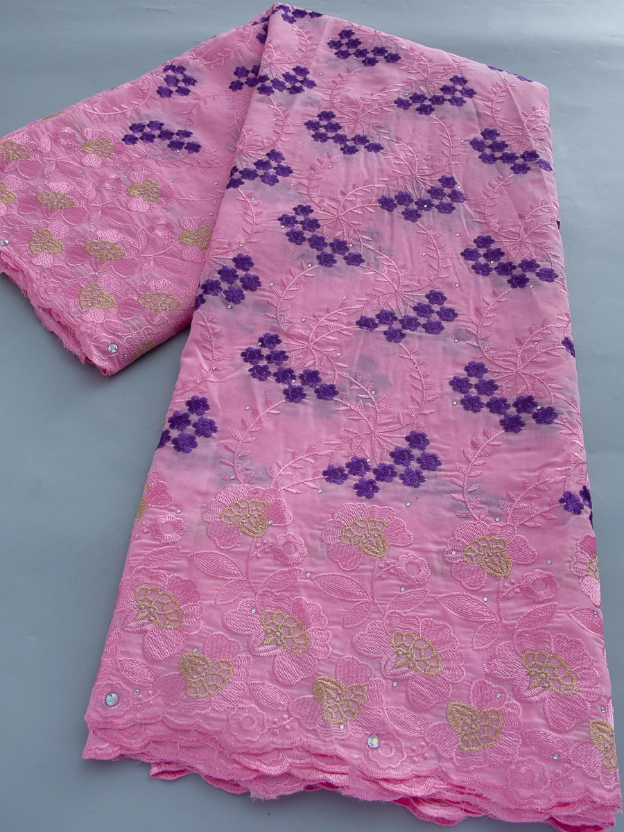 Cotton Swiss Voile Lace In Switzerland African Nigerian Lace Embroidery Fabrics Stones Elegant For Women Dress Sew,5yards 4803