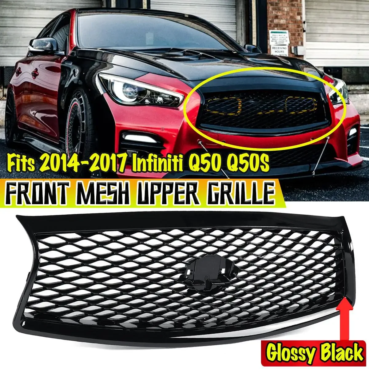 Q50 Q50S Car Front Bumper Center Grille Mesh Grill Replacement For Infiniti Q50 Q50S 2014-2022 Racing Grills Auto Exterior Parts