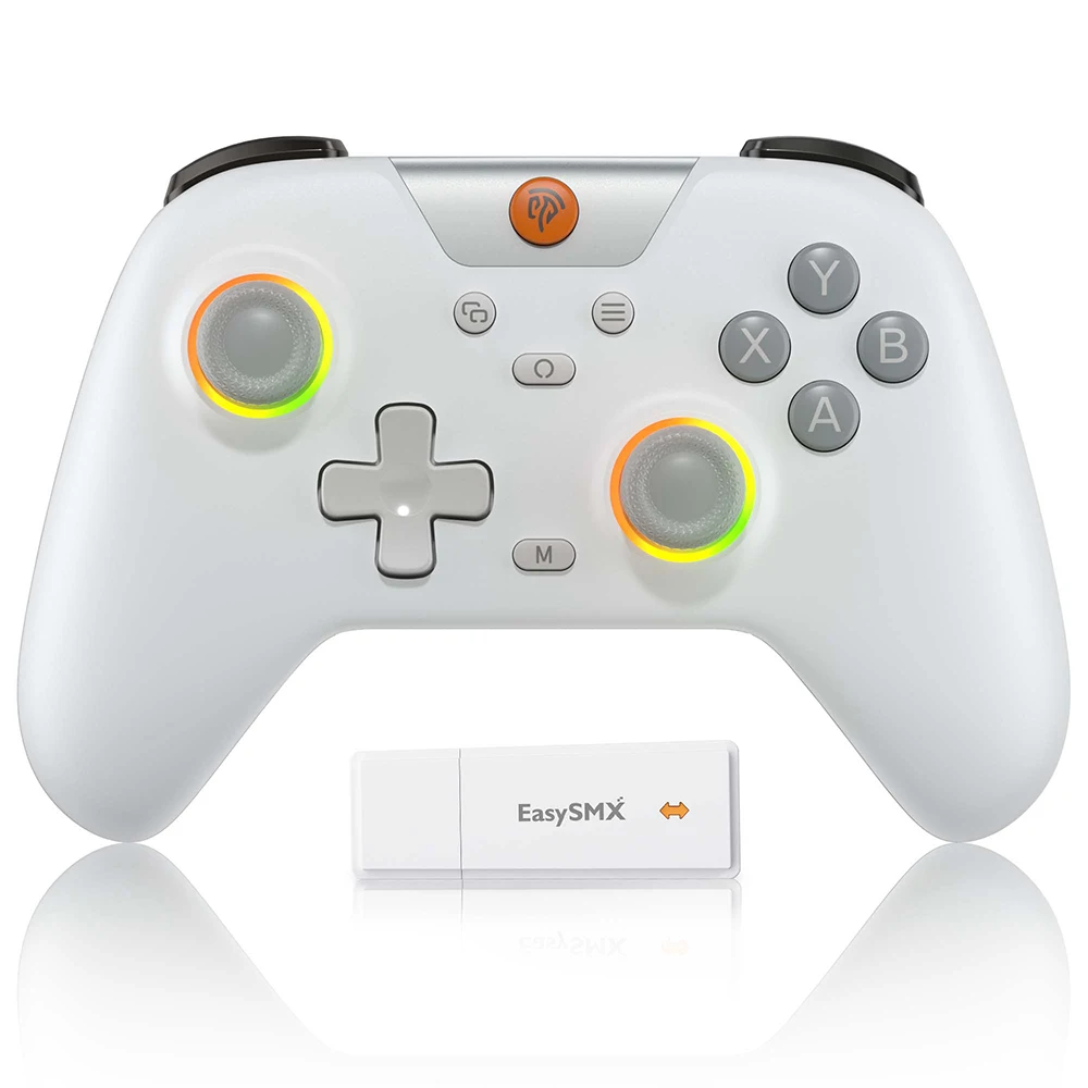 EasySMX X05 Wireless Gamepad, Bluetooth Controller Compatible with PC Windows/Phone/Switch/Steam/TV, RGB Hall Effect, White