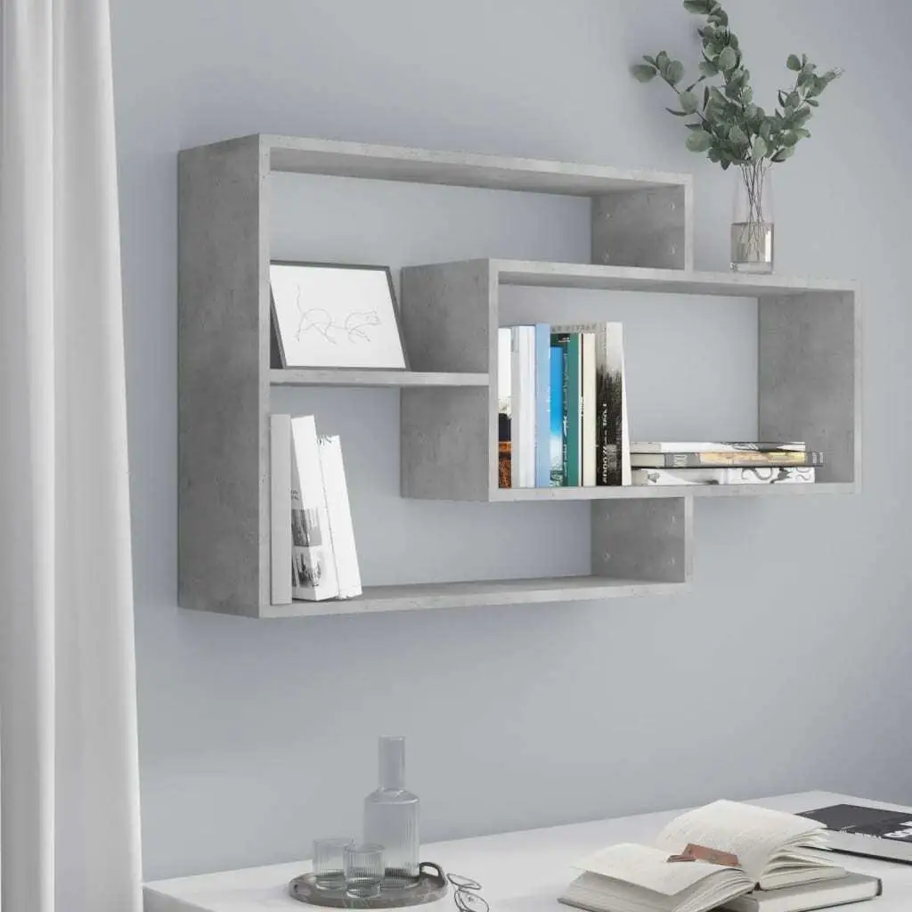 Modern Concrete Grey Wall Shelf - 104x20x58.5 cm Engineered Wood Storage Solution