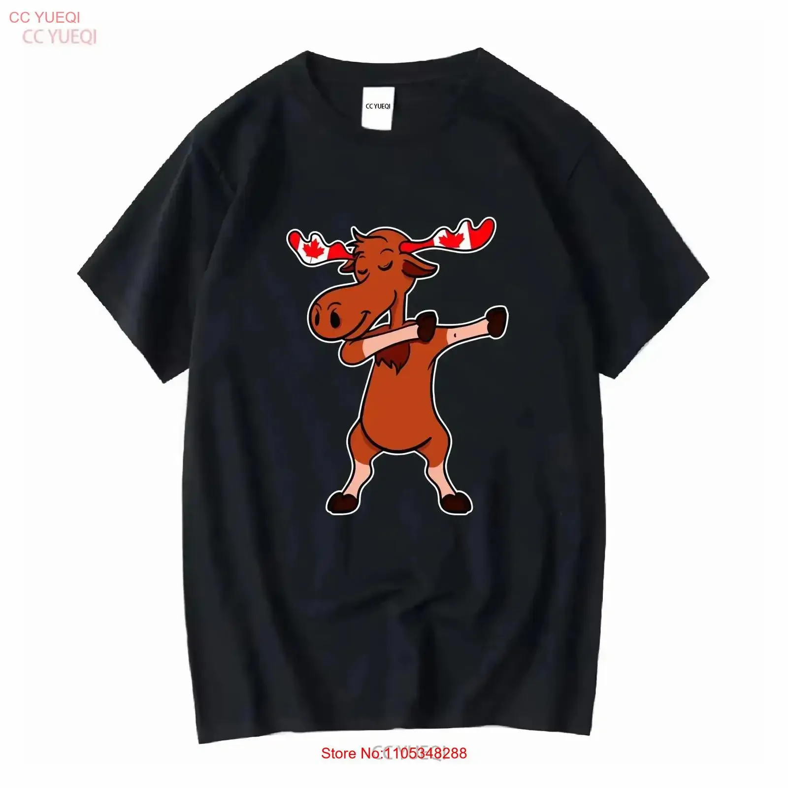 Dabbing Moose Dancing Canada Elk Funny Ladies' Crewneck T Shirt vintage Washed streetwear designer clothes Comfortable vintage