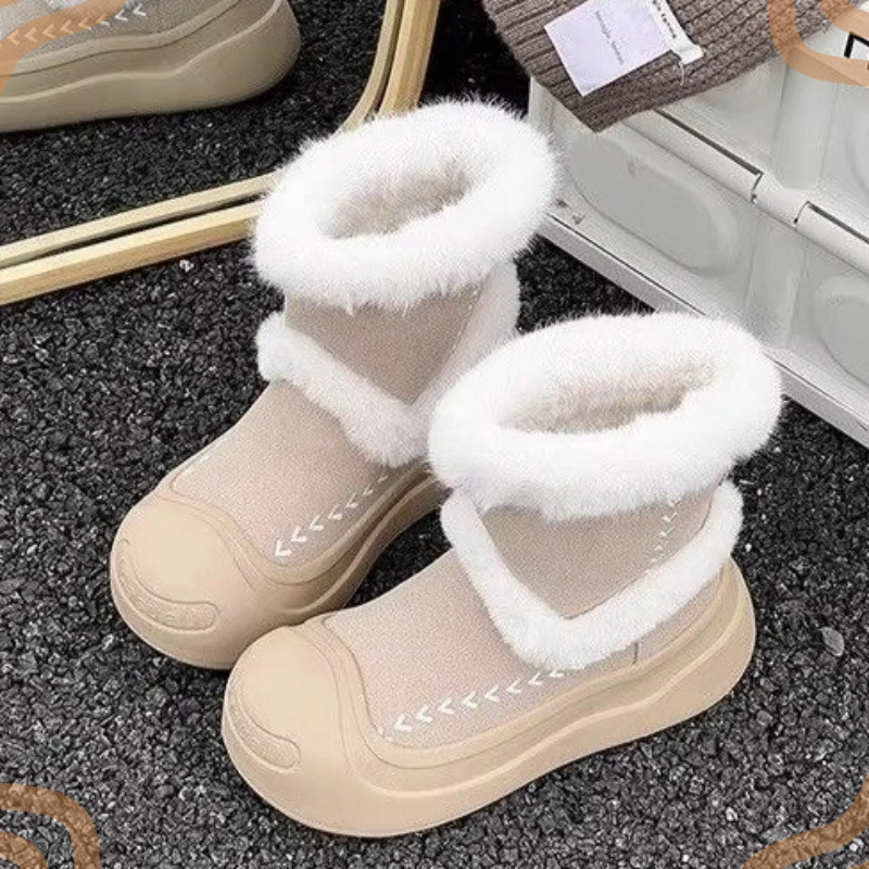 Winter Women Rain Boots Exquisite Plush Lining Warm Snow Boots for Woman Comfort Anti Slip Ankle Boot Designer Shoes Botas Mujer