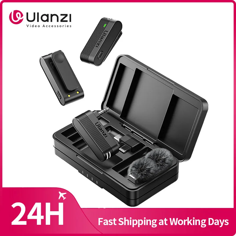 Ulanzi A100 mikrofon bezprzewodowy Lavalier MIC dla iPhone 16 15 Pro (maks.) nagrywanie dźwięku aparatu monitorowanie w czasie rzeczywistym aktualizacja J12