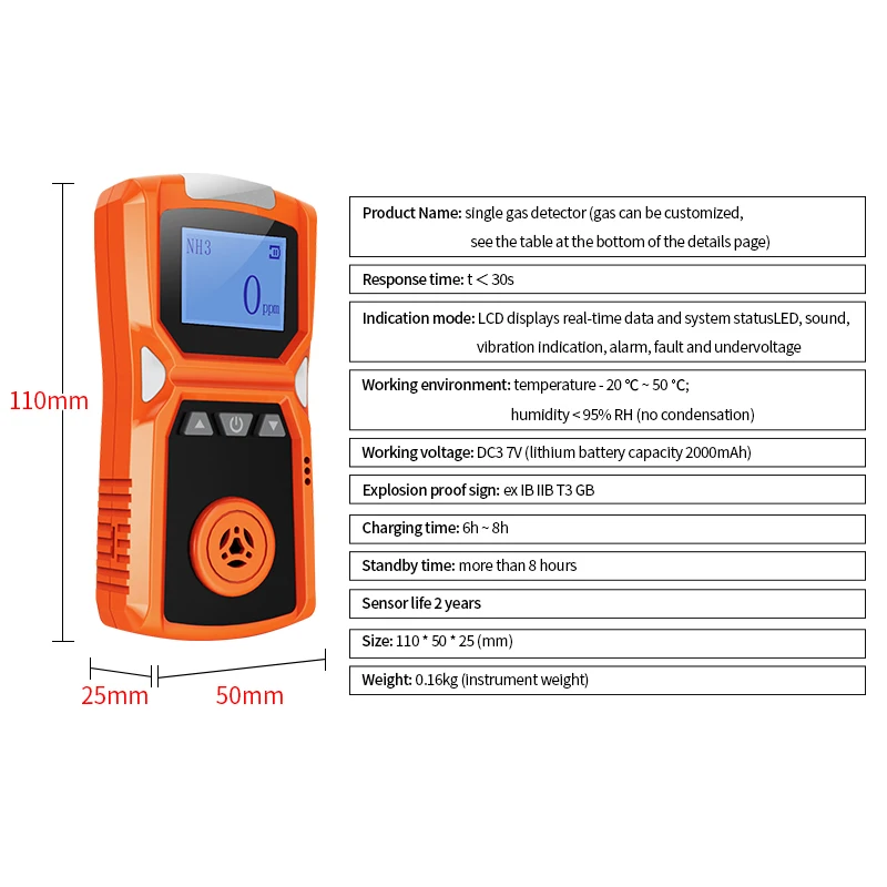 Portable Industry H2/O3/CO/PH3/CO2/H2S/NH3/O2/NO2/NO/EX/CH4 Gas Detector Combustible Gas Alarm detetcor USB charge 0-100%LEL