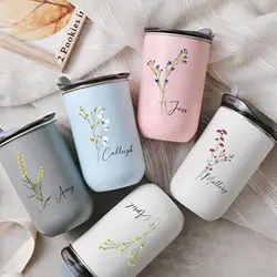 Personalized Cup with Lid, Bridesmaid Proposal Floral Cup, Customized Wine Glass, Bridesmaid Gift, Stainless Steel Coffee Bottle