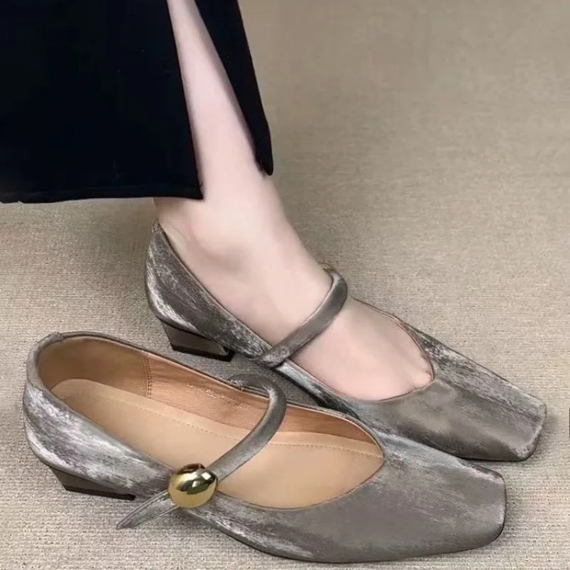 

Женская обувь на мелком каблуке с квадратным носком, туфли-лодочки Мэри Джейн на низком каблуке, модные вечерние свадебные туфли на высоком каблуке, весенне-осенние повседневные женские офисные туфли