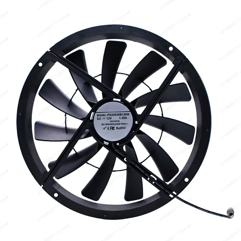 25CM large air volume 12V cooling fan, animal and plant ventilation 25030