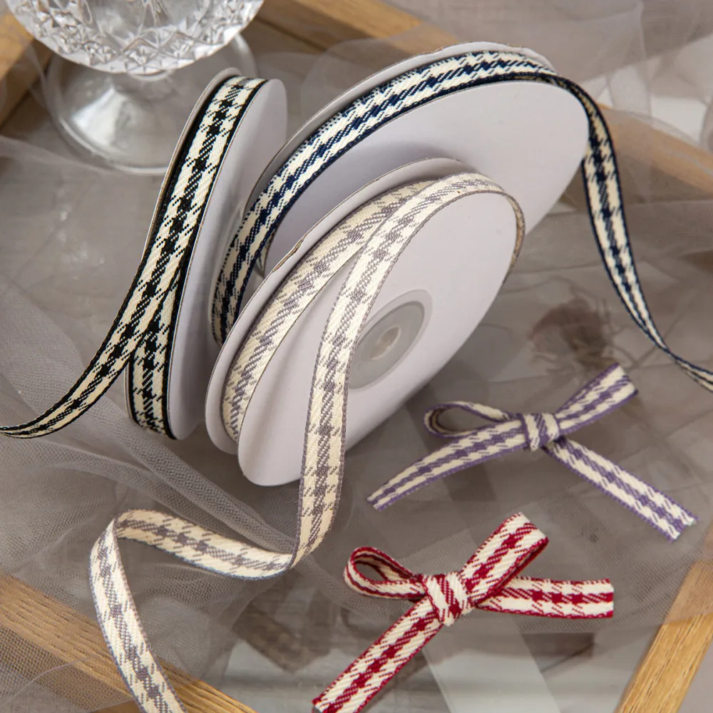 Polyester Grosgrain Houndstooth Ribbon For Hair Clips Gift Box Wrapping Fashion Sewing Apparel Trim DIY Craft Supplies