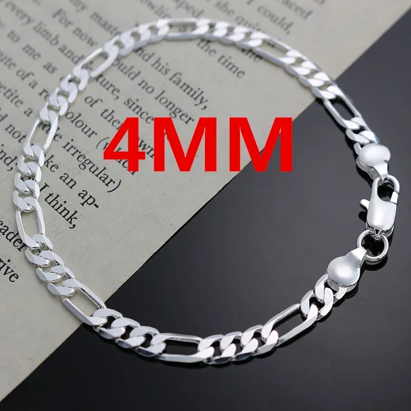 Unisex 925 Sterling Silver 4mm Chain Bracelet Necklace Set, Gift