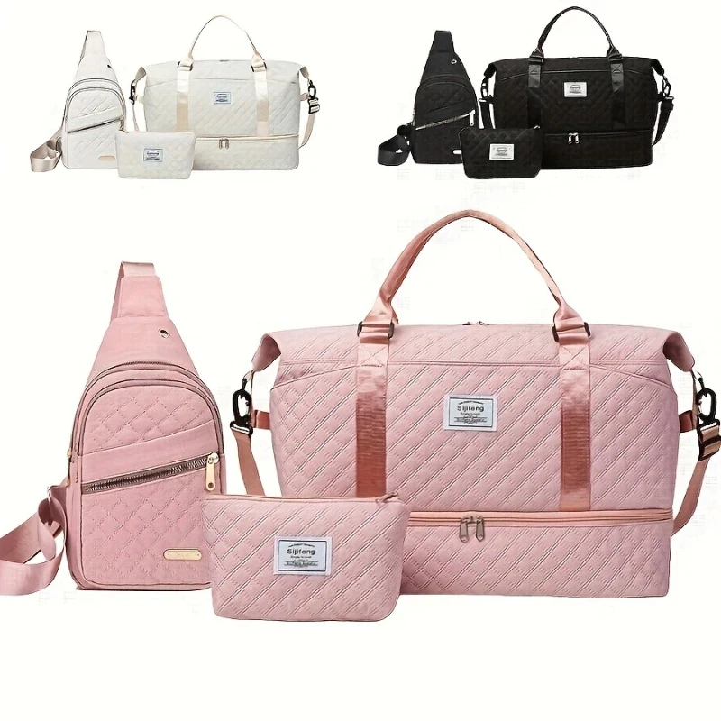 

Travel bag set of three: mother-and-daughter bags, stylish chevron pattern, large capacity, perfect for outdoor use, portable
