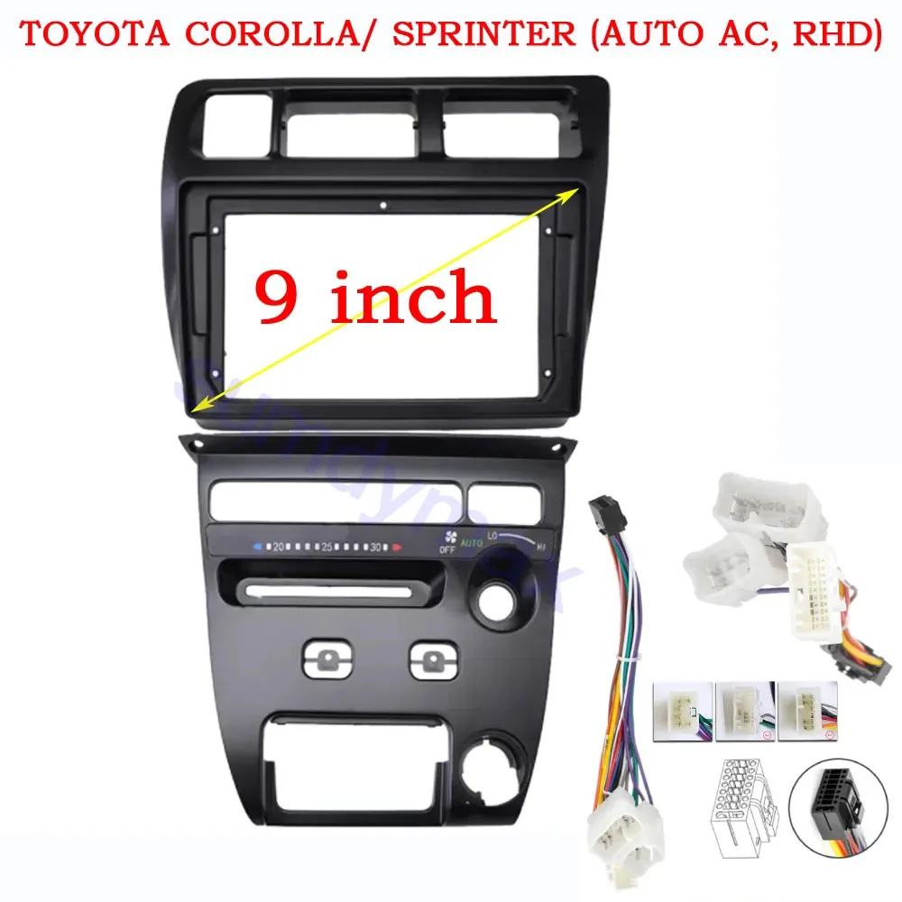 Carro Rádio Quadro Cabo Traço Mount Kit, Painel Fascia Plástico Estéreo, Android, 2 Din, 9 ", apto para Toyota Corolla Sprinter 1991-1997