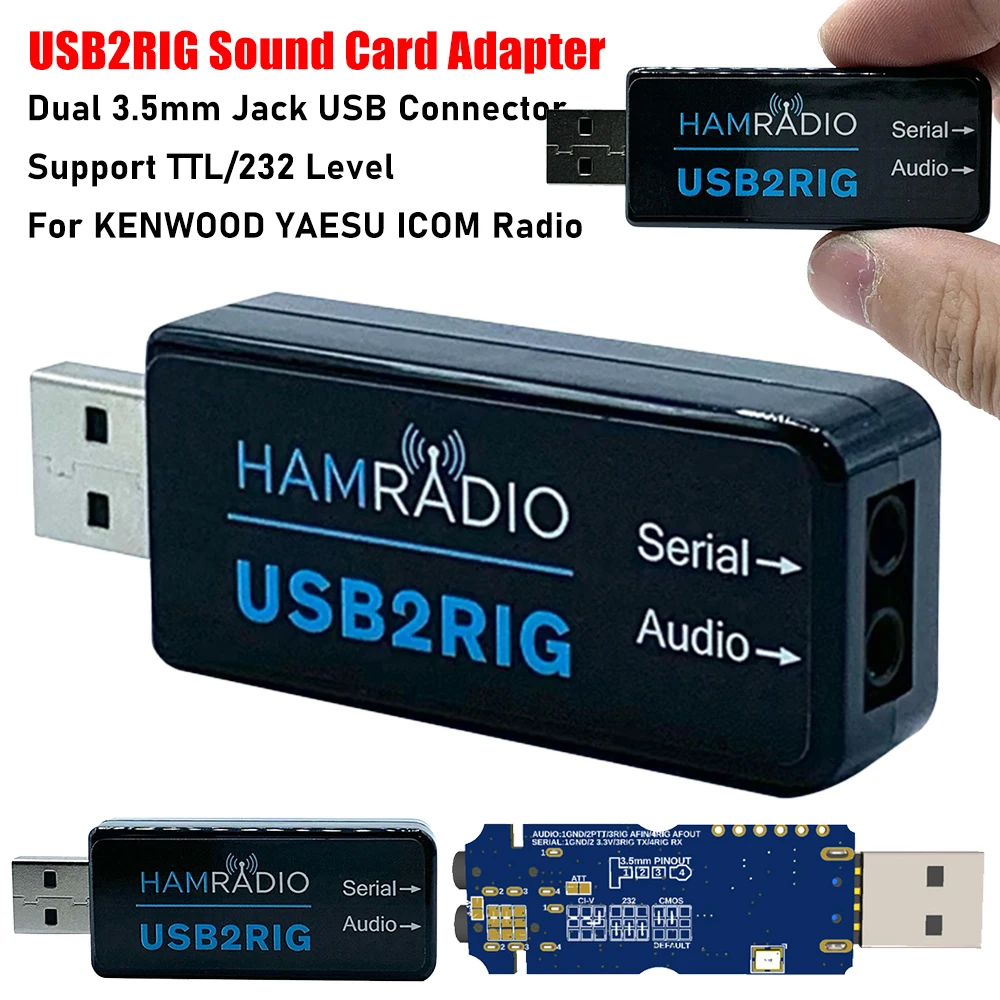 

USB2RIG USB Sound Adapter Support PTT with VOX Control USB-A Sound Card Connector Adapters for KENWOOD YAESU ICOM Business Radio