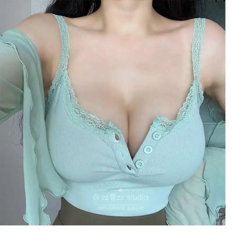 

WOMENGAGA Сексуальная майка Повседневная Spicy Girl Lace Splice Модная Базовая однотонная майка с ремешком Зеленый элегантный офисный женский топ Y5QT