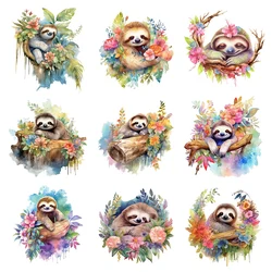 15cm Kid Color Flower Sloth Iron On Heat Transfer Stickers For Clothes DTF Pinted Vinyl Thermal Appliques Washable T-Shirt Decal