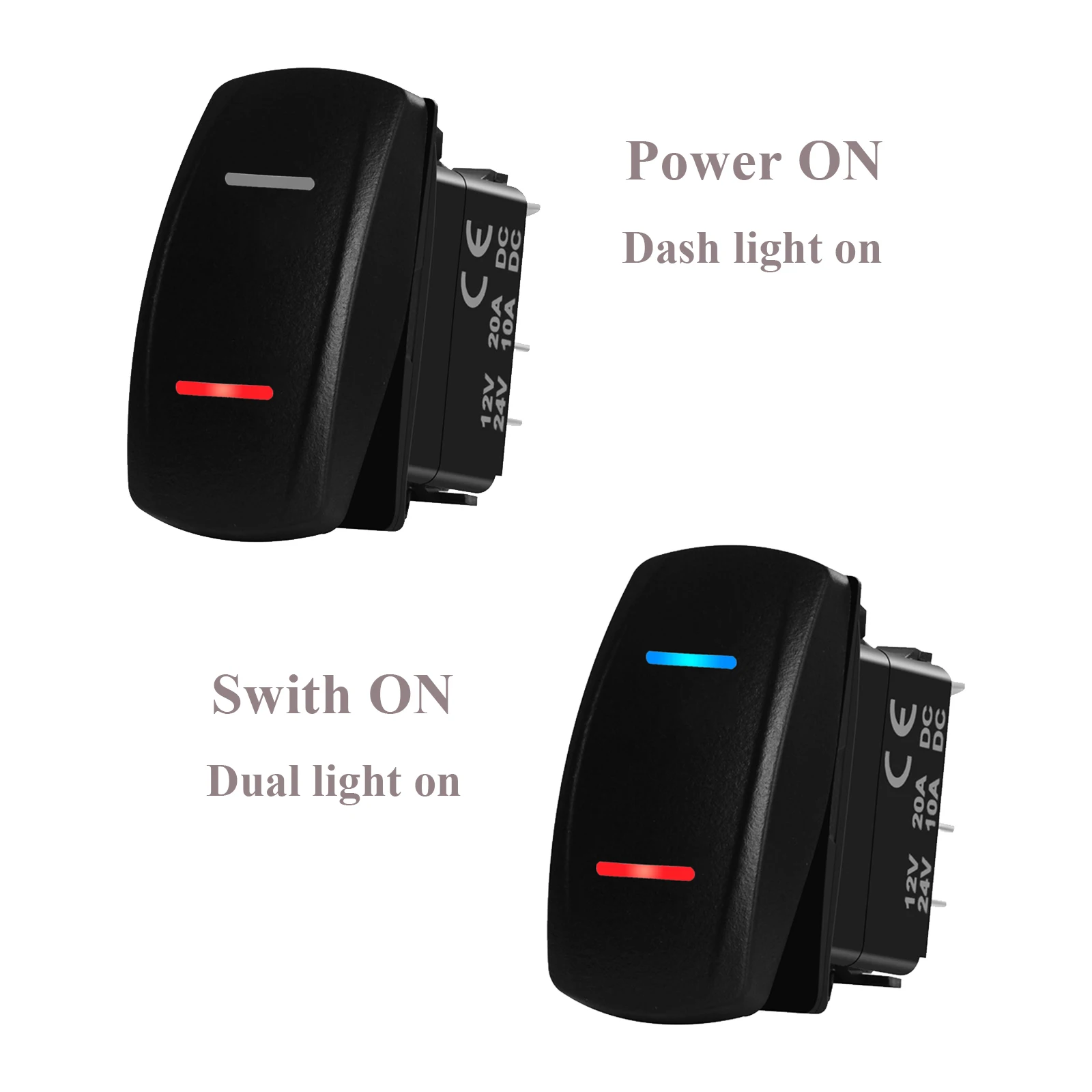 12V Dash Light Rocker Switch Laser Dual Bar 5PIN SPST ON OFF Led Carling Narva ARB Contura Type for Car ATV Boat Waterproof IP68