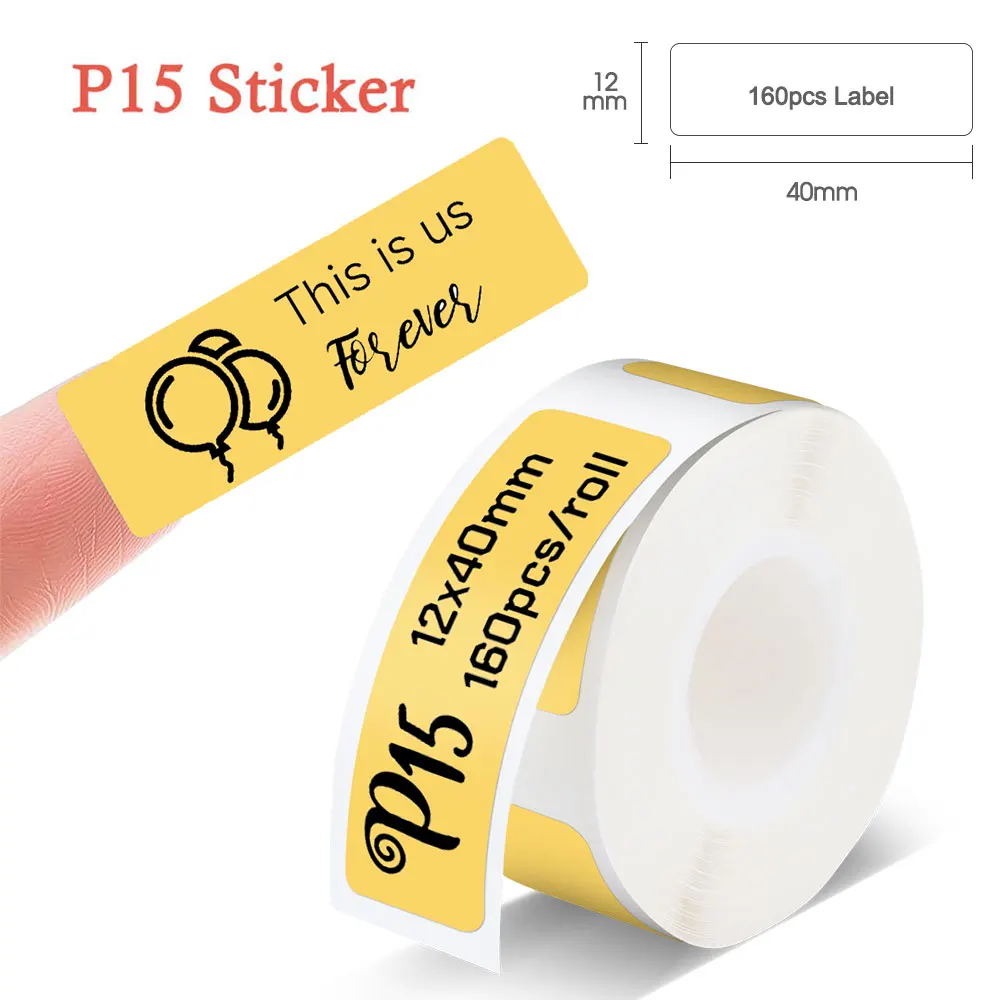 1PK P15 Yellow Label Tape Adhesive Sticker for P15 Mini Bluetooth Label Maker 12mmx40mm P15 Labeller Printer Thermal Label Paper