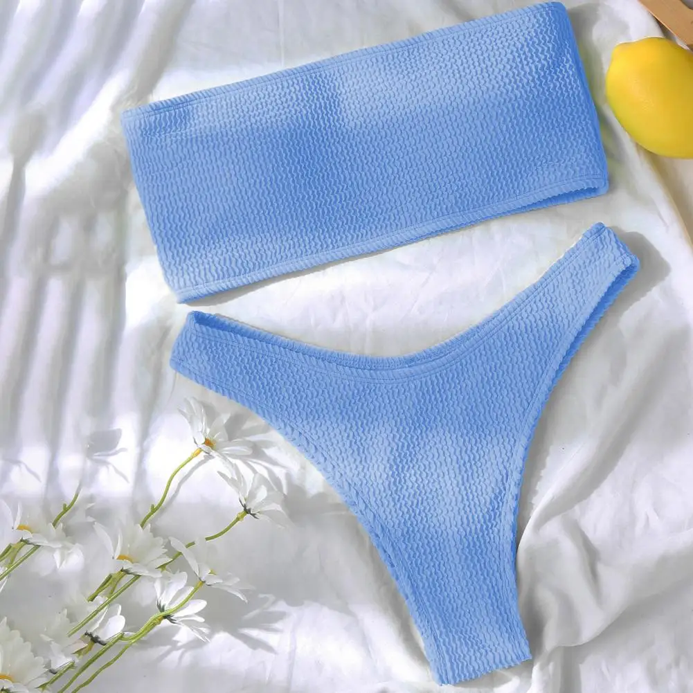 

Комплект из 2 предметов: топ-бандо и плавки для женщин, высокоэластичный пляжный костюм, простой повседневный купальник, бикини для плавания