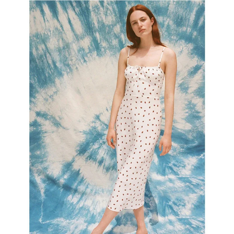 

Spot Goods323 RelisaSilk Print Strap Dress2025Summer New French Style European and American Women's Fashion