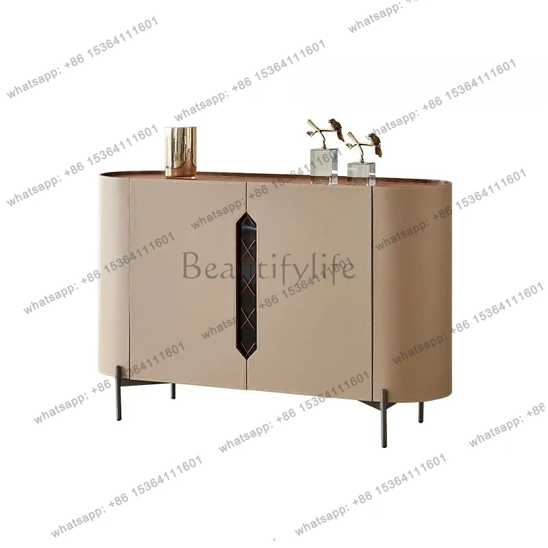 

Italian saddle leather entrance table small apartment foyer minimalist storage side cabinet modern minimalist design